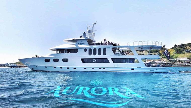 Aurora 143-foot luxury charter yacht dockside in Marina del Rey